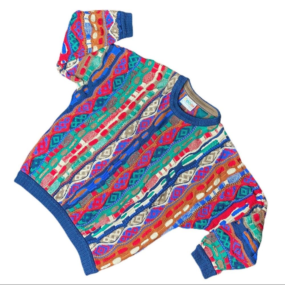 Vintage Coogi Auth Chunky 3-D Knit Multicolor Crew Neck Pullover Sweater, Medium